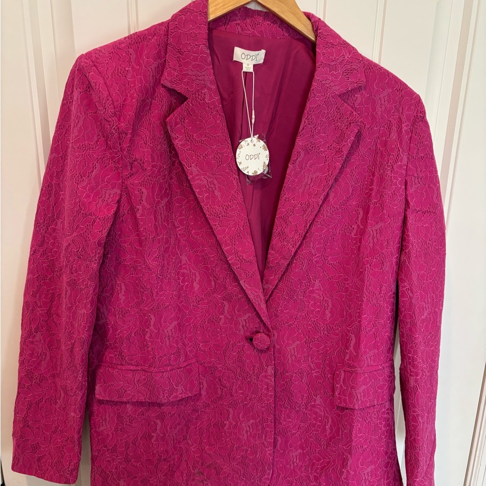 ODDY Vibrant Pink Lace Blazer. New with Tags.